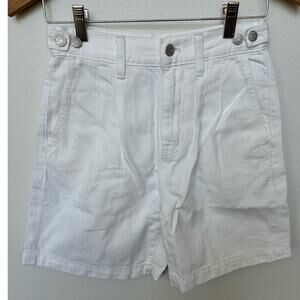 Madewell Harlow White Denim Mom High Rise Pleated Shorts Cotton Women Sz 23 NWT